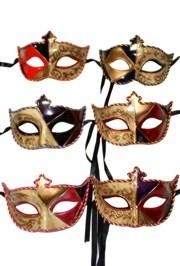 Assorted Color Paper Mache Masquerade Mask With Antique Gold Background And Rich Colors