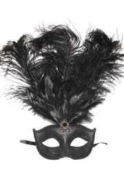 Venetian Masks: Black Mask with Large Black Ostrich Feathers