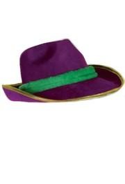 5 1/2in Tall Mardi Gras Vel-Felt Fedora Hat W/3in Brim