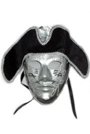 Deluxe Plastic Masks: Silver Full Face Mask with Black Tricorn Hat