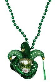 33in 7.5mm Met Green Beads w/Green Jester Hat Doll Face