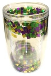 16 oz Plastic Double Lined Cup with Purple Green Gold Confetti Inside