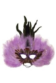 Light Purple Feather Masquerade Mask with Tinsel with Dyed Pheasant Feathers with Sequin Trim Around The Eyes