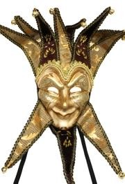Brown Hand Painted Paper Mache Venetian Jester Masquerade Mask