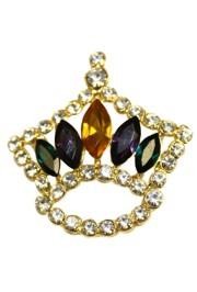 Mardi Gras Crown Pin/Brooch W/White Rhinestones And 5 Large Purple Green Gold Rhinestones