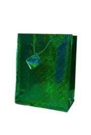 12 .5in x 10in x 5.5in Green Hologram Shopping Bag 