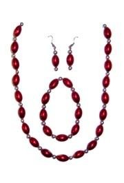 Red Football Shaped Necklace Bracelets and Earrings Bead Set with Silver Spacers