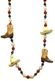 42in Cowboy Hat/ Boots/  Necklace with Red/ Blue/ White Pearl Beads