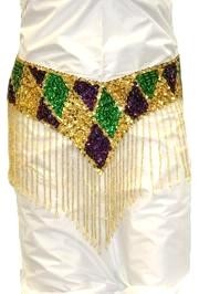 Gold Sequin Scarf W/Purple/Green/Gold Patches W/6in Beaded Fringe 