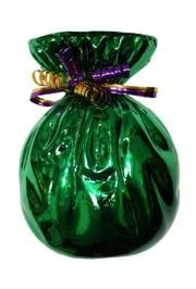 7in Metallic Green Plastic Vase with Purple and Gold Curled Ribbon