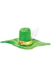 7 1/2in Tall Pointed Brim Leprechaun Hat W/Feather And Gold Band 