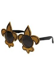 3 3/4in Tall x 6 1/4in Wide Glittered Black and Gold Fleur-De-Lis Sunglasses