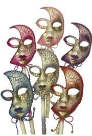 Paper Mache Venetian Masquerade Mask On A Stick With Unique Cutout Design