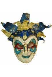 Wall Masks: Blue Paper Mache Jester with Hat 