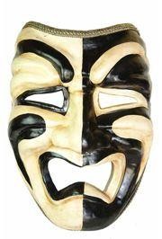 Jumbo Masks: Black and Gold Paper Mache Tragedy Venetian
