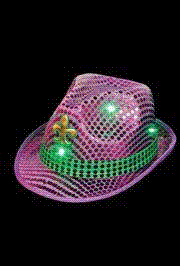 11in Long x 9in Wide Mardi Gras/Fedora LED Light-up Hat w/ Fleur-De-Lis Design
