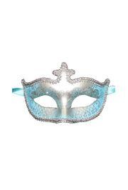 Light Blue and Silver Hand Painted Venetian Masquerade Mask With Glittery Scrollwork