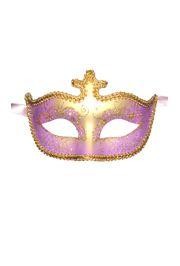 Purple and Gold Hand Painted Venetian Masquerade Mask With Glittery Scrollwork