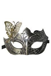 Venetian Black and Silver Eye Masquerade Mask with Glitter Accents and Butterfly