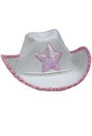 6in Tall White Felt Cowgirl Hat w/ Pink Star 