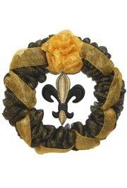 36in Black and Gold Mesh Ribbon Wreath 