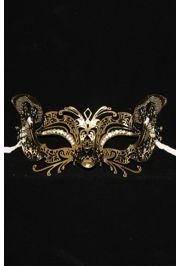 Venetian Metal Laser-Cut Gold Masquerade Mask with Rhinestones