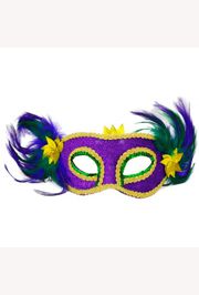 Purple Green and Gold Sequin Masquerade Mask With Feathers