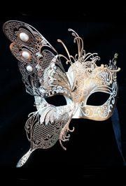 Gold Venetian Hand Painted Masquerade Mask with Gold Metal Laser Cut and Crystals