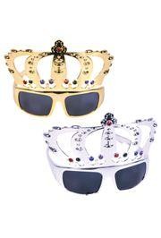 5 1/2in Tall x 8 1/2in Wide Plastic Gold/ Silver Crown Sunglasses