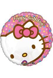 18in Birthday Hello Kitty Dots Mylar Balloon
