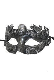 Black and Silver Venetian Men Masquerade Mask with Skull Head And with Rhinestones 