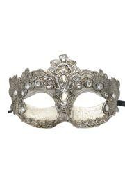 Silver Venetian Macrame Masquerade Mask with Rhinestones