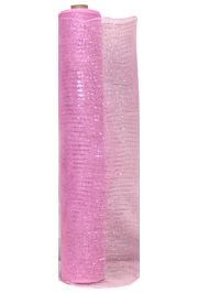 21in x 30ft Pink Mesh Ribbon w/ Silver Metallic Stripes
