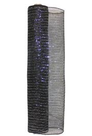 21in x 30ft Black Mesh Ribbon w/ Metallic Silver Stripes