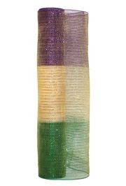 21in x 30ft Purple/ Green/ Gold Band Mesh Ribbon w/ Gold Metallic Stripes