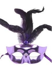 Plastic Purple Masquerade Mask with Feathers