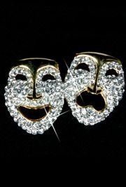 Gold Metal Rhinestone Comedy/ Tragedy Faces Brooch/ Pin