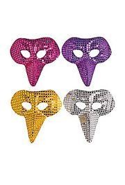 Assorted Colors Sequin Beak Masquerade Mask with Fabric Back