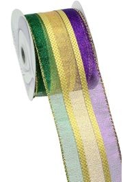 2 1/2in x 30 ft Metallic Stripe Mardi Gras Ribbon 