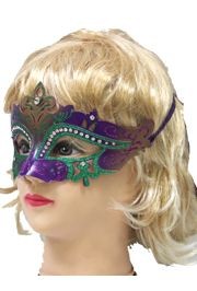 Purple, Green, and Gold Masquerade Mask With Rhinestones