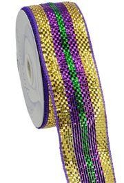 2 1/2in x 75ft Premium Mardi Gras Stripes Mesh Ribbon/ Netting