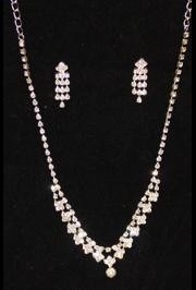 Rhinestone Silver Necklace & Earrings Set