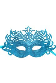 Glittered Plastic Turquoise Face Masquerade Mask
