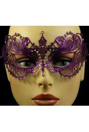 Venetian Metal Purple Laser-Cut Masquerade Mask with Rhinestones