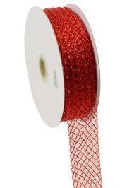 1.5in x 90ft Deco Flex Mesh Ribbon: Red w/ Red Foil