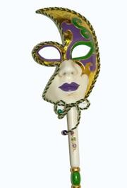 Mardi Gras Venetian Half Face Masquerade Mask on a Stick
