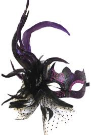 Black Venetian Masquerade Masks With Purple Accents And Feather