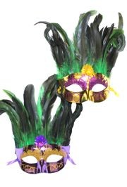 Mardi Gras Plastic Venetian Masquerade Mask with Feathers