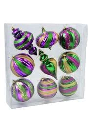 130mm Assorted Purple/ Green/ Gold Large Ball Decoration/ Ornament Set