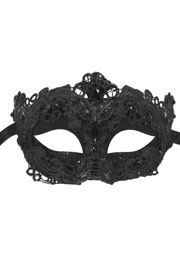Black Venetian Macrame Masquerade Mask with Glitter Accents and with Rhinestones